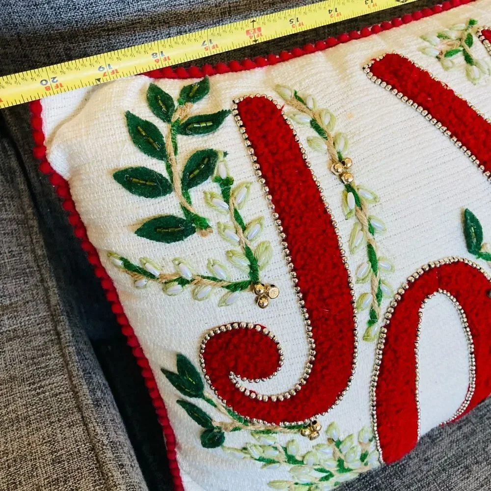 Christmas Joyful Large Embellished Beaded Throw Pillow